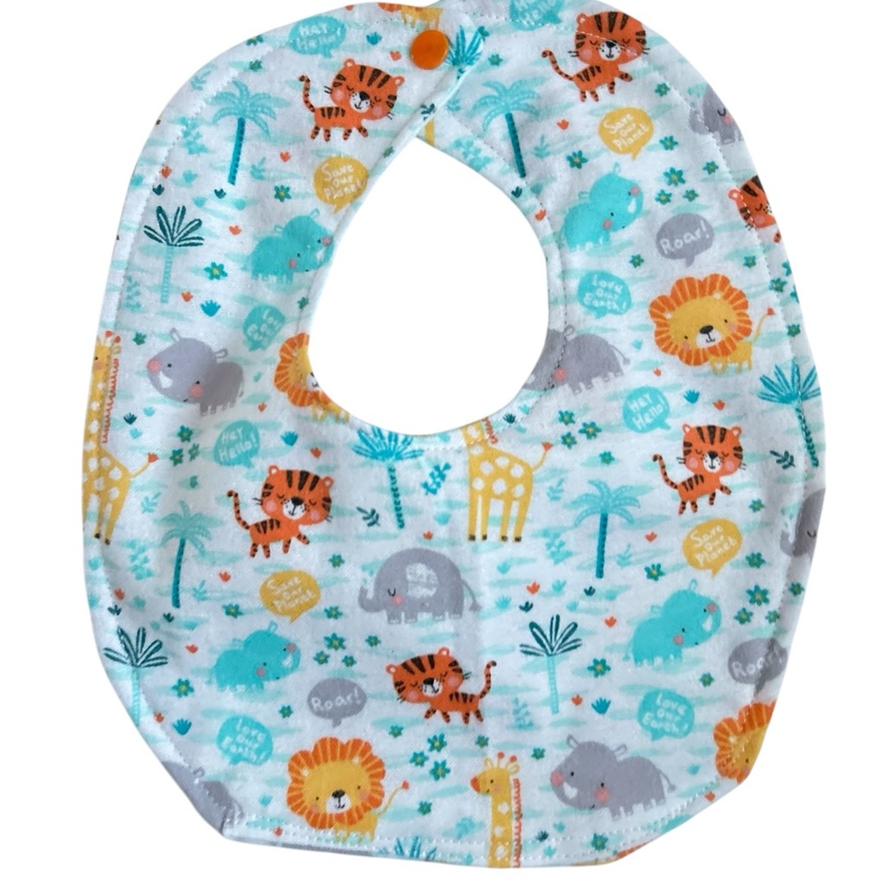 Hand Crafted Newborn Gift Set Bib and Burpcloth Soft Flannel Zoo Animals Theme - Picture 5 of 7